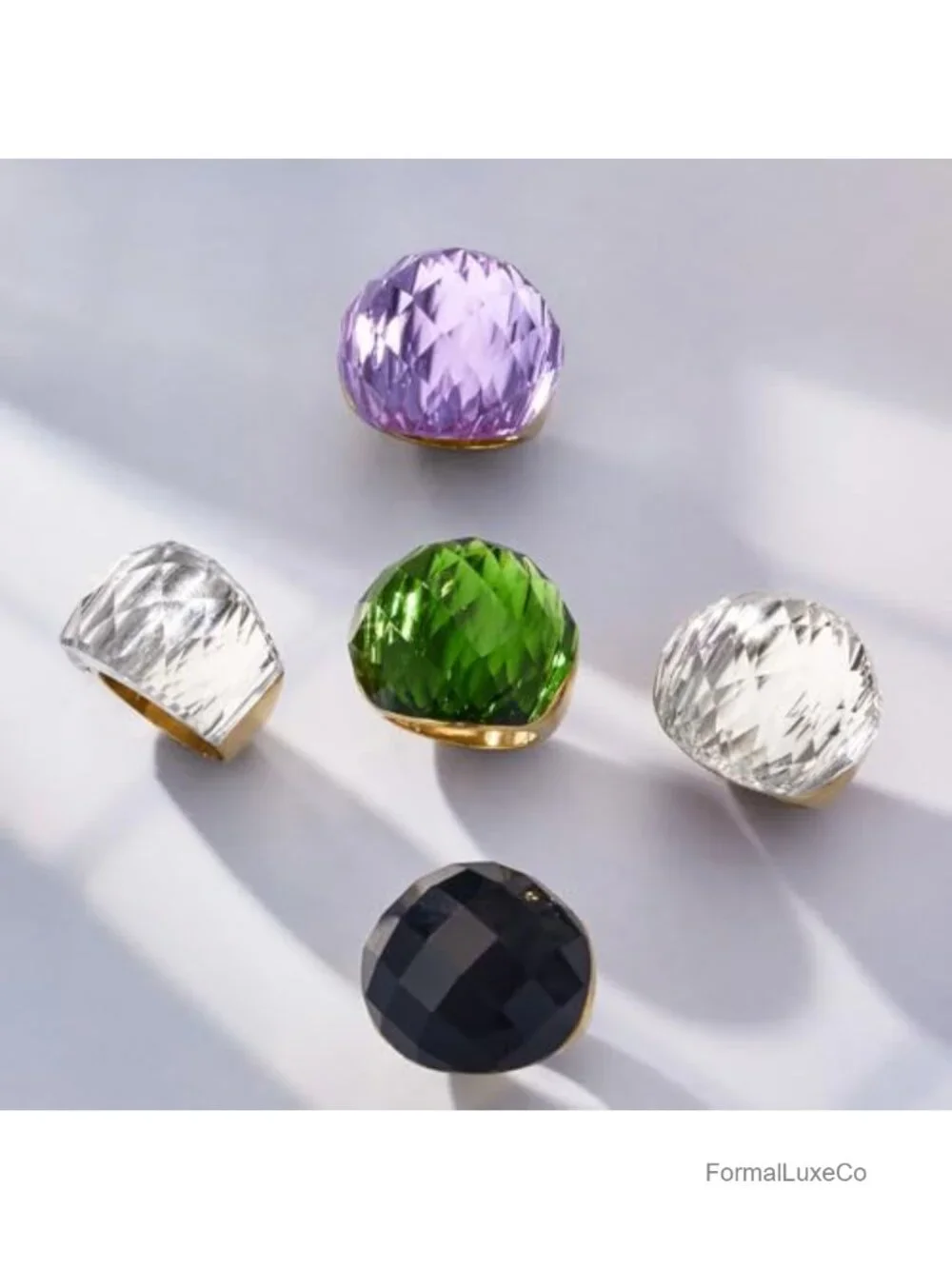 Chunky Cubic Zirconia Statement Ring Gold-Tone Plated Stainless Steel Cocktail